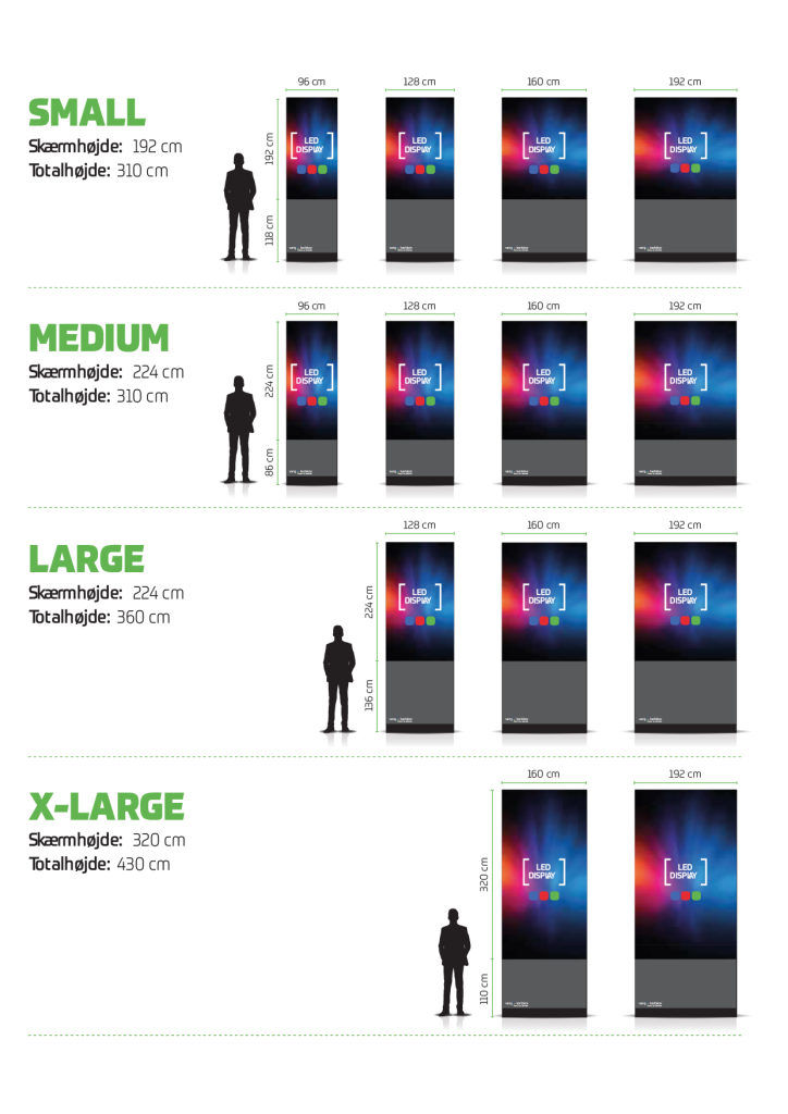 Oversigt LED-pyloner størrelser